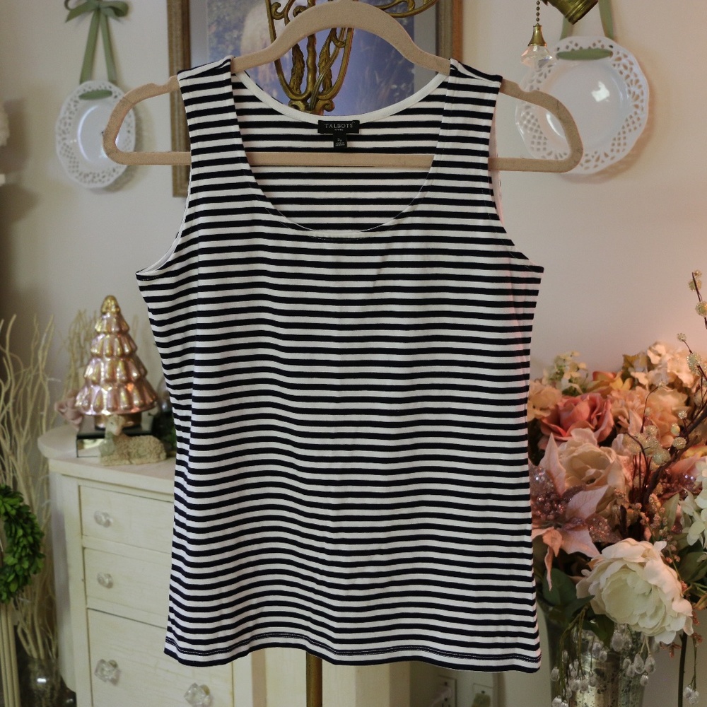 Talbots Black and White Striped Tank